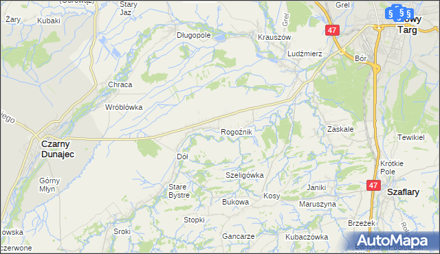 mapa Rogoźnik gmina Nowy Targ, Rogoźnik gmina Nowy Targ na mapie Targeo
