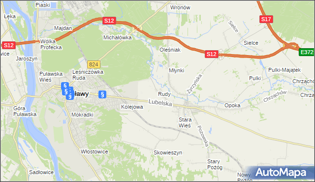 mapa Rudy gmina Końskowola, Rudy gmina Końskowola na mapie Targeo