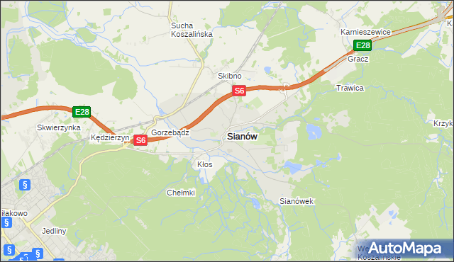 mapa Sianów, Sianów na mapie Targeo