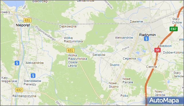 mapa Sieraków gmina Radzymin, Sieraków gmina Radzymin na mapie Targeo