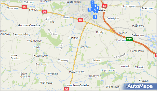 mapa Skrzynki gmina Płońsk, Skrzynki gmina Płońsk na mapie Targeo