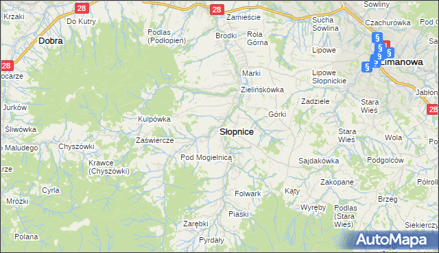 mapa Słopnice, Słopnice na mapie Targeo