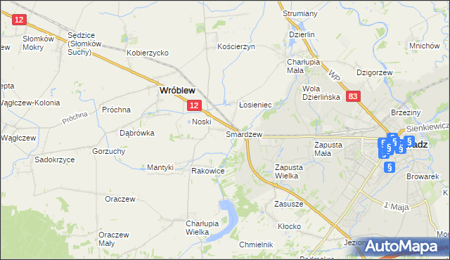 mapa Smardzew gmina Wróblew, Smardzew gmina Wróblew na mapie Targeo