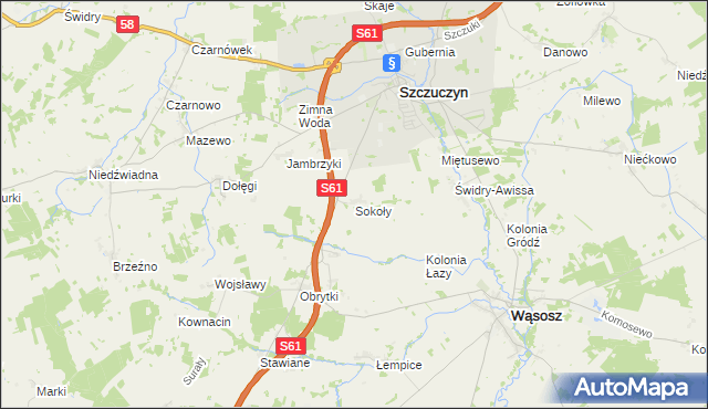 mapa Sokoły gmina Szczuczyn, Sokoły gmina Szczuczyn na mapie Targeo