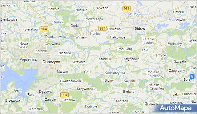 mapa Stadniki gmina Dobczyce, Stadniki gmina Dobczyce na mapie Targeo