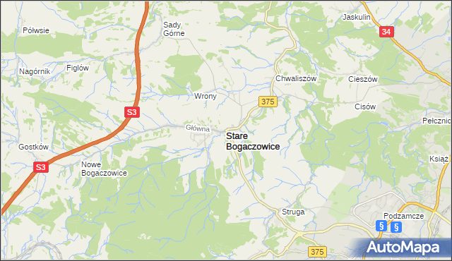 mapa Stare Bogaczowice, Stare Bogaczowice na mapie Targeo