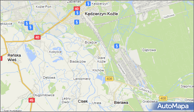 mapa Stare Koźle, Stare Koźle na mapie Targeo