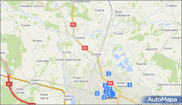mapa Strzała gmina Siedlce, Strzała gmina Siedlce na mapie Targeo