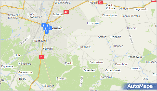 mapa Strzałków gmina Radomsko, Strzałków gmina Radomsko na mapie Targeo