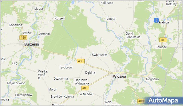 mapa Świerczów gmina Widawa, Świerczów gmina Widawa na mapie Targeo