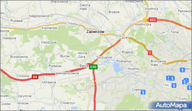 mapa Szczyglice gmina Zabierzów, Szczyglice gmina Zabierzów na mapie Targeo