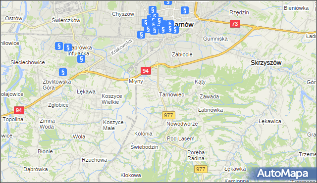 mapa Tarnowiec gmina Tarnów, Tarnowiec gmina Tarnów na mapie Targeo