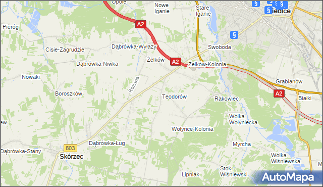 mapa Teodorów gmina Skórzec, Teodorów gmina Skórzec na mapie Targeo