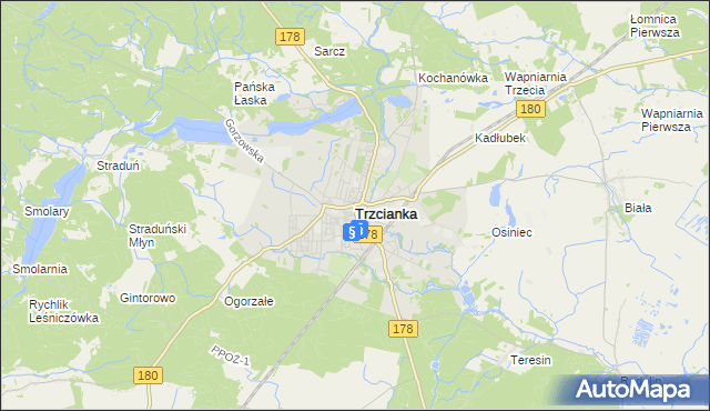 mapa Trzcianka powiat czarnkowsko-trzcianecki, Trzcianka powiat czarnkowsko-trzcianecki na mapie Targeo