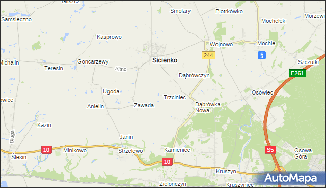 mapa Trzciniec gmina Sicienko, Trzciniec gmina Sicienko na mapie Targeo