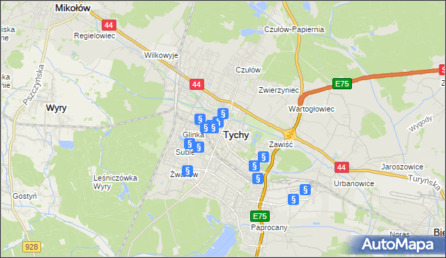 mapa Tychów, Tychy na mapie Targeo
