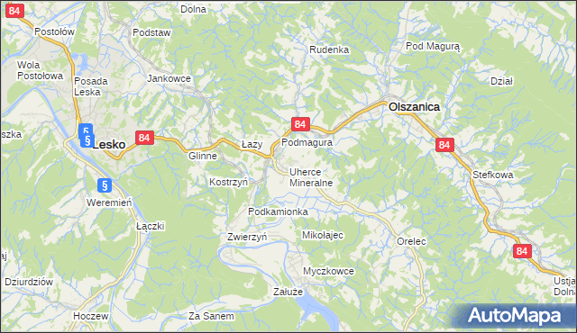 mapa Uherce Mineralne, Uherce Mineralne na mapie Targeo