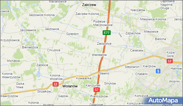 mapa Wacławów gmina Wolanów, Wacławów gmina Wolanów na mapie Targeo