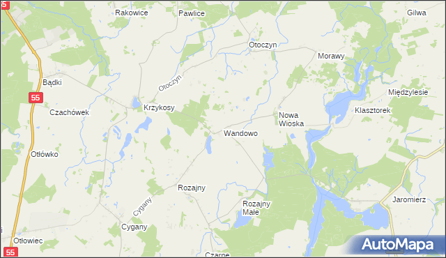 mapa Wandowo gmina Gardeja, Wandowo gmina Gardeja na mapie Targeo
