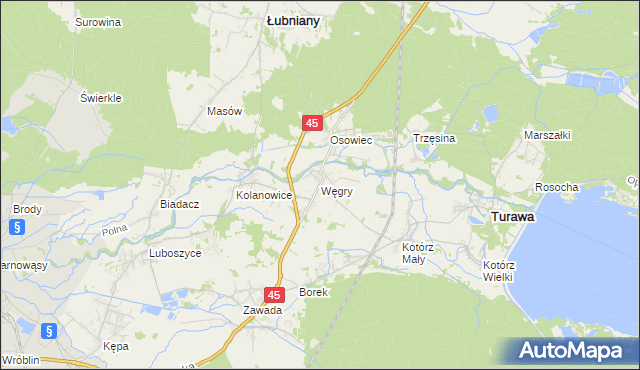 mapa Węgry gmina Turawa, Węgry gmina Turawa na mapie Targeo