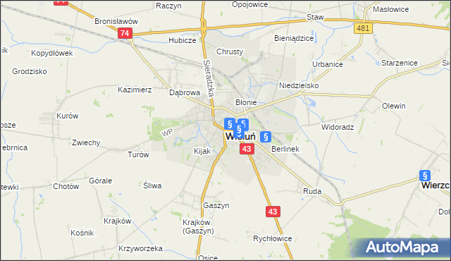mapa Wieluń, Wieluń na mapie Targeo