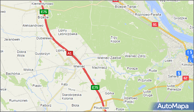 mapa Wieniec-Zalesie, Wieniec-Zalesie na mapie Targeo