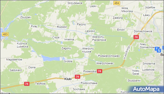 mapa Wierzchy Kluckie, Wierzchy Kluckie na mapie Targeo