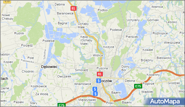 mapa Wiślica gmina Skoczów, Wiślica gmina Skoczów na mapie Targeo