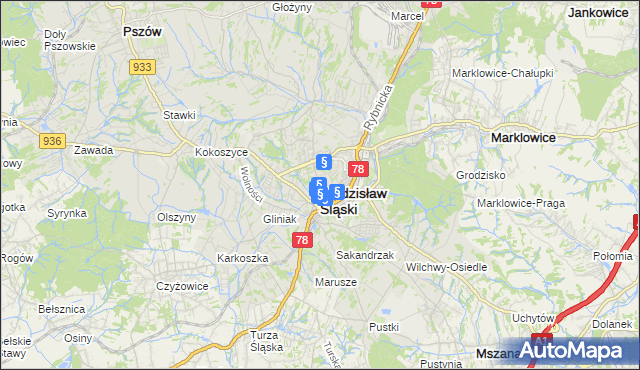 mapa Wodzisławia Śląskiego, Wodzisław Śląski na mapie Targeo