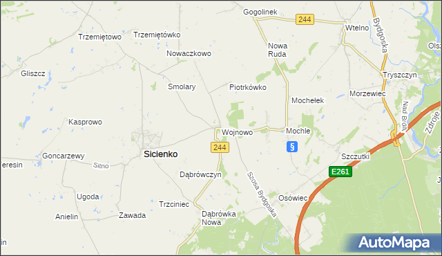 mapa Wojnowo gmina Sicienko, Wojnowo gmina Sicienko na mapie Targeo