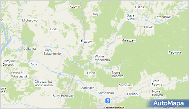 mapa Wólka Piaseczna gmina Długosiodło, Wólka Piaseczna gmina Długosiodło na mapie Targeo