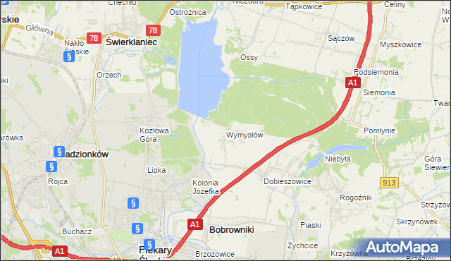 mapa Wymysłów gmina Bobrowniki, Wymysłów gmina Bobrowniki na mapie Targeo