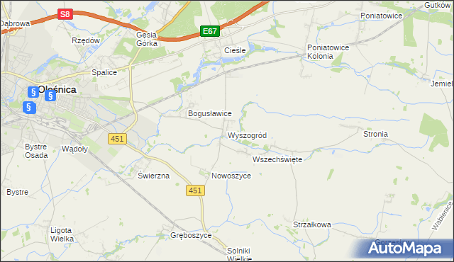 mapa Wyszogród gmina Oleśnica, Wyszogród gmina Oleśnica na mapie Targeo