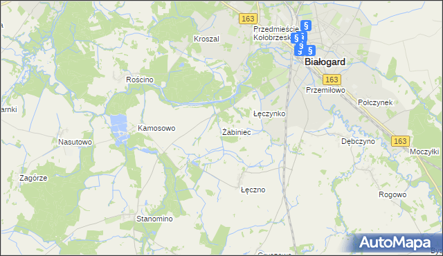 mapa Żabiniec gmina Białogard, Żabiniec gmina Białogard na mapie Targeo