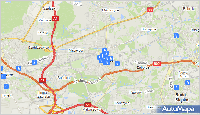 mapa Zabrza, Zabrze na mapie Targeo