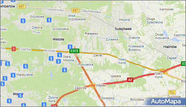 mapa Zakręt gmina Wiązowna, Zakręt gmina Wiązowna na mapie Targeo