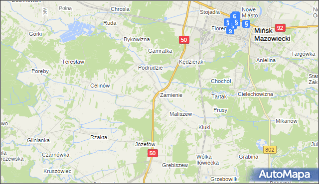 mapa Zamienie gmina Mińsk Mazowiecki, Zamienie gmina Mińsk Mazowiecki na mapie Targeo