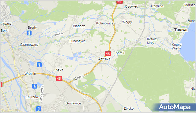 mapa Zawada gmina Turawa, Zawada gmina Turawa na mapie Targeo