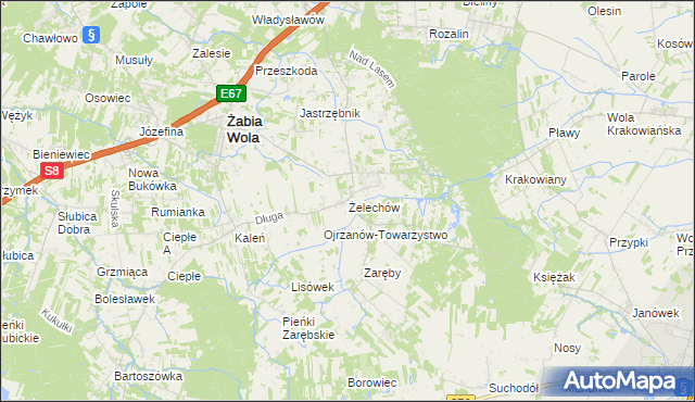 mapa Żelechów gmina Żabia Wola, Żelechów gmina Żabia Wola na mapie Targeo