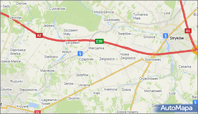 mapa Zelgoszcz gmina Stryków, Zelgoszcz gmina Stryków na mapie Targeo