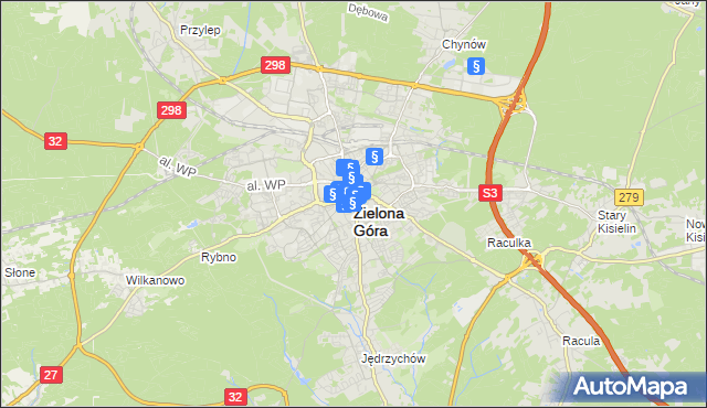 mapa Zielona Góra, Zielona Góra na mapie Targeo