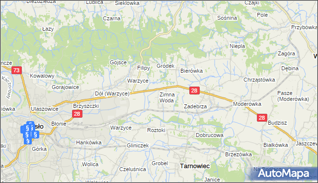 mapa Zimna Woda gmina Jasło, Zimna Woda gmina Jasło na mapie Targeo