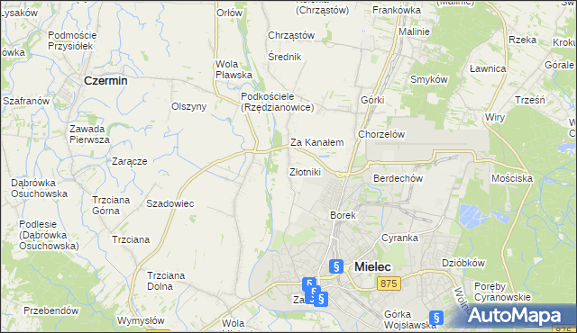 mapa Złotniki gmina Mielec, Złotniki gmina Mielec na mapie Targeo