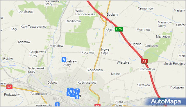 mapa Żurawieniec gmina Kutno, Żurawieniec gmina Kutno na mapie Targeo