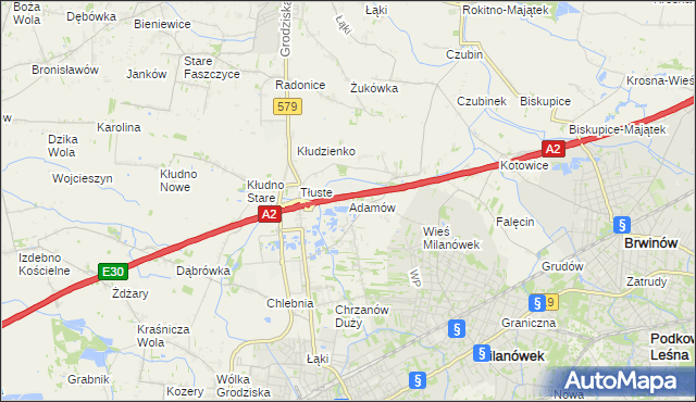 mapa Adamów gmina Grodzisk Mazowiecki, Adamów gmina Grodzisk Mazowiecki na mapie Targeo