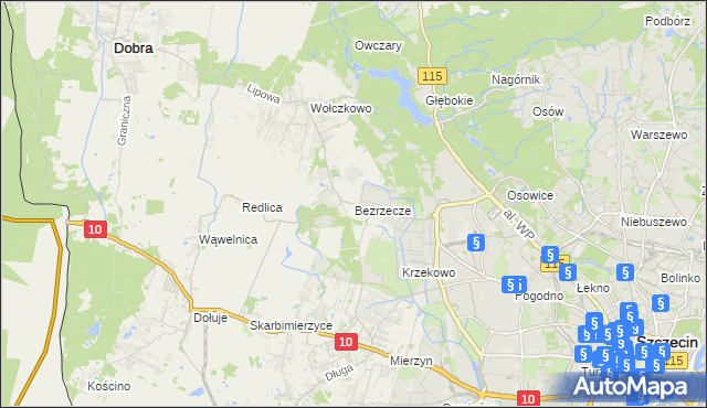 mapa Bezrzecze, Bezrzecze na mapie Targeo