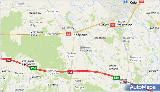 mapa Białków Kościelny, Białków Kościelny na mapie Targeo