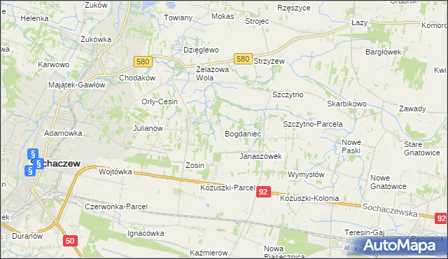 mapa Bogdaniec gmina Sochaczew, Bogdaniec gmina Sochaczew na mapie Targeo
