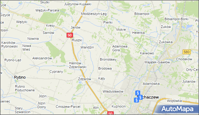 mapa Bronisławy gmina Sochaczew, Bronisławy gmina Sochaczew na mapie Targeo