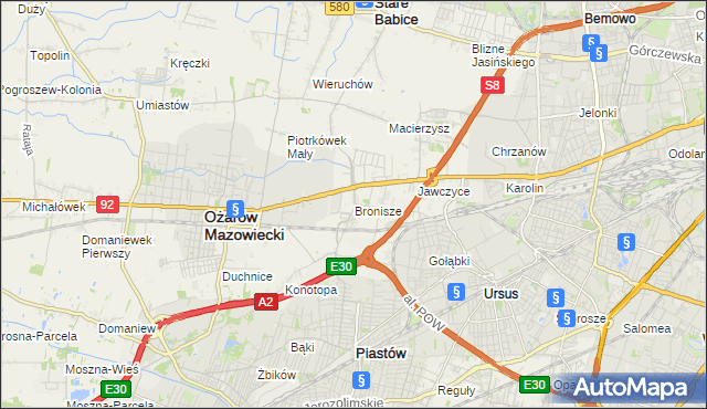 mapa Bronisze gmina Ożarów Mazowiecki, Bronisze gmina Ożarów Mazowiecki na mapie Targeo